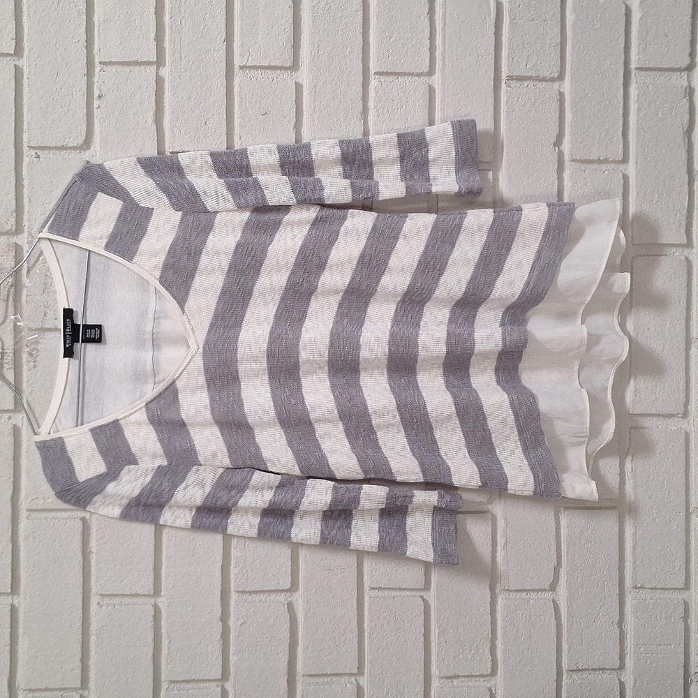 White House Black Market Gray and Cream Knit Striped Sweater. Size Small